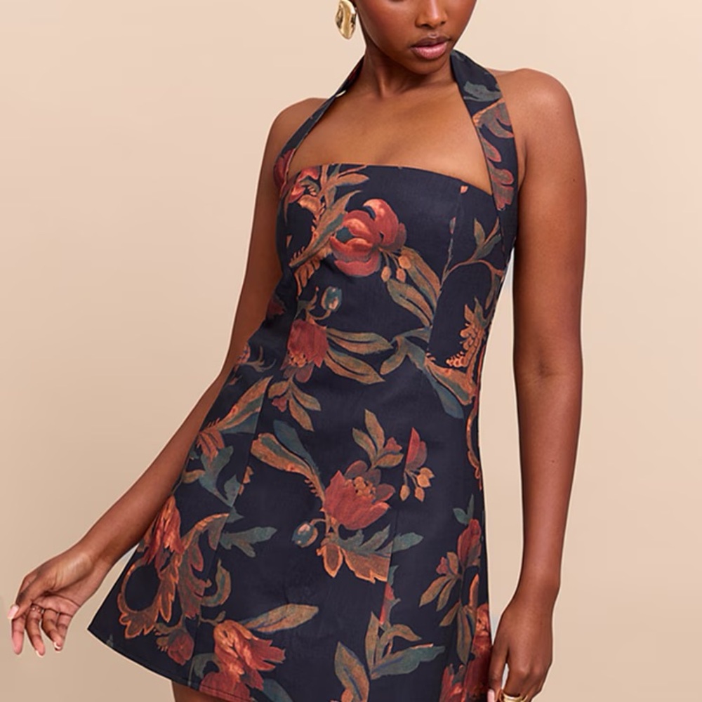 Prettylittlething Floral Halterneck Dress